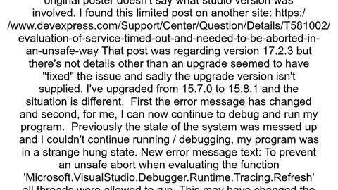 Debugging issue in Visual Studio 2017