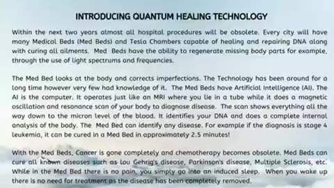 QUANTUM HEALING MED BEDS TECHNOLOGY — HIDDEN BY THE CABAL FOR HUMANITY IN THE WORLD