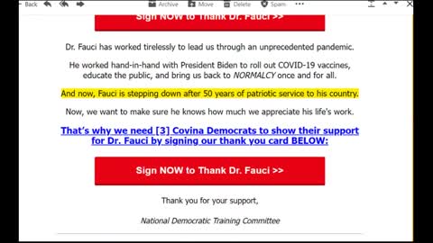 Medical Political Emails - National Democratic Training Committee, Nothing to Thank Fraud Fauci For