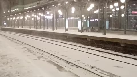 Beautiful snow covered train station platform