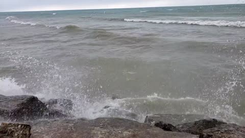 Stormy windy Goderich Beach Ontario August 18 2024