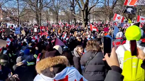 Canadian Freedom Fighters sing National anthem at Queen's Park Toronto