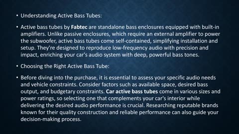 Enhancing Your Car Audio: A Guide to Choosing and Installing Car Active Bass Tubes