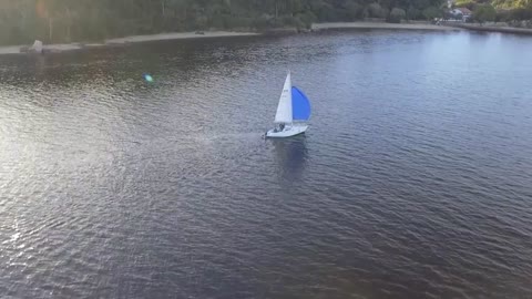 sailboat filmed by drone