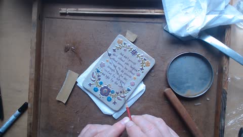 Traditional, lacquer based kintsugi, initial cleaning of a tile