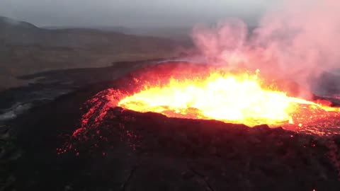 Iceland Geldingadalir Volcano August 14 video with drone