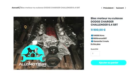 ALLOMOTEUR.COM - Bloc moteur nu culasse DODGE CHARGER CHALLENGER 6.4 SRT