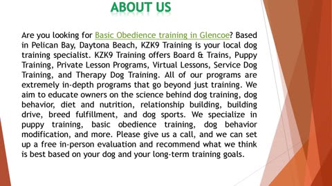 Are you looking for Basic Obedience training in Glencoe?