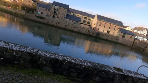 Drone footage. Outside Pembroke castle. Wales. March 2022