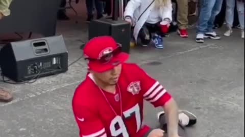 49er fan does a crazy dance after niners beat the Dallas cowboy's 23-17