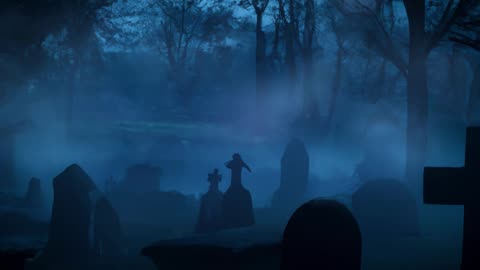 DARK RAINY NIGHT IN THE GRAVEYARD