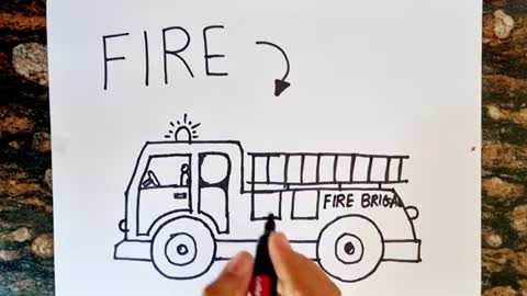 FIRE turns into Fire Brigade Drawing || Easy kids Drawing