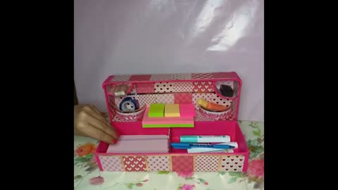 DIY/ Cute little Desk Organizer/Cardboard Box Recycling