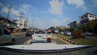 Out-of-Control Truck Hops Median and Almost Hits Pedestrian