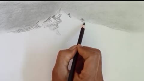 Pencil drawing landscape scenery/ Snow mountain landscape drawing with pencil/