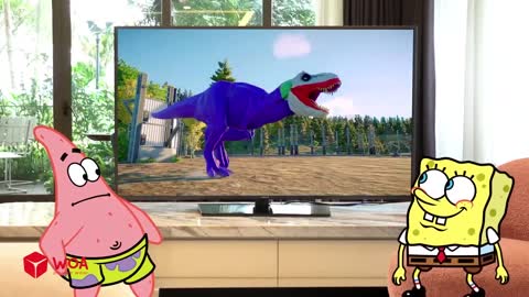 RUN !! Spongebob Escape From T-Rex Dinosaurs Fight _ Dinosaurs Battle _ Jurassic World Evolution