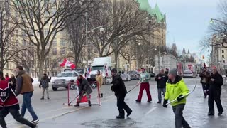 Freedom truckers playing hockey