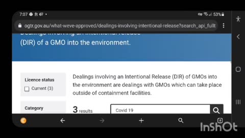 What are they spraying in the sky? Dealings involving intentional release Details on the applications and licences for Dealings involving an intentional release (DIR) of a GMO into the environment. Type (COVID19) In the search tab.