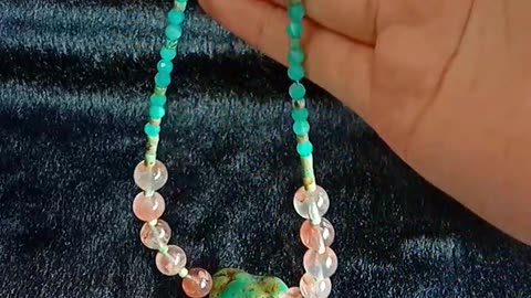 Natural turquoise faceted garnet beads with orange spiny oyster sakura onyx pendant choker Colorful