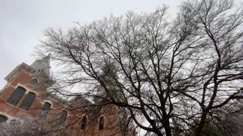 Snow scene at Baylor University in Waco, Texas