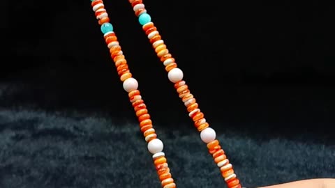 Natural turquoise and orange spiny oyster roundle beads with pink shell high quality02