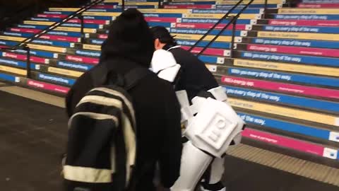 Stormtrooper Falls Down Stairs On The Way To Star Wars Premiere