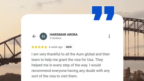 5-Star Review from Ms. Harsimar Arora | USA Visa Success with Aum Global