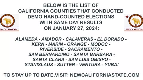 DEMO ELECTIONS SUCCESS! Congratulations NEW CALIFORNIA!