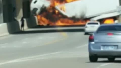 Semi in Flames on the Highway