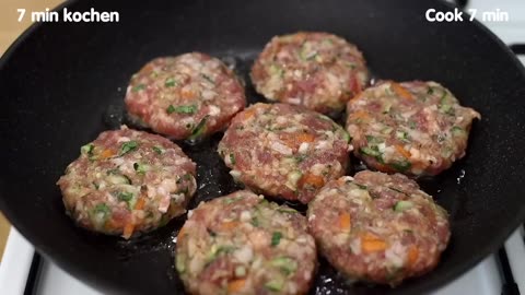 Very tasty meat cutlets with zucchini and carrots. Delicious for dinner!