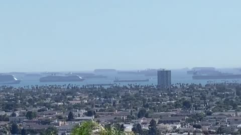 Cargo ships full of goods are stuck outside California harbors as far as the eye can see