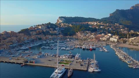 aerial view of a sailboat near the coast of majorca spain