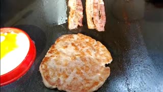 Large egg and cheese fried Bacon burger/street food Part 2