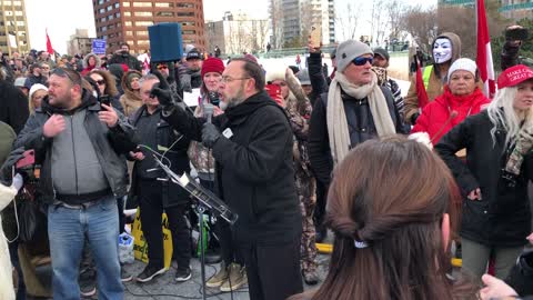 Pastor Henry Hildebrandt preaching at Alberta Legislature