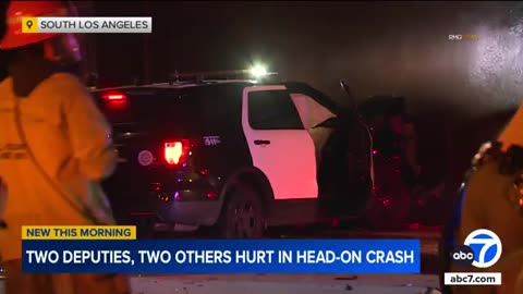 4 hospitalized, including 2 sheriff's deputies, after head-on crash in South LA