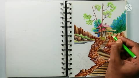 Nature Scenery Drawing With Pencil Colour