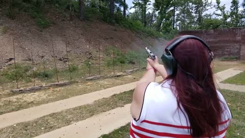 Laura shooting her .45 Cal. Kimber CDP Pro Carry