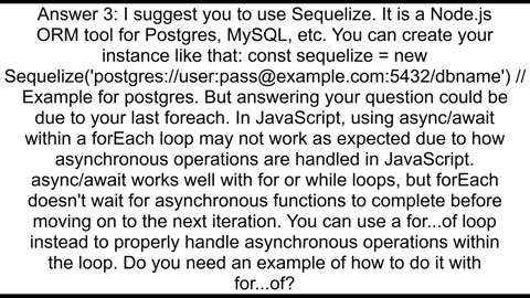 javascript MySQL using Promiseawaitasync constructs can39t get code to wait for query completion