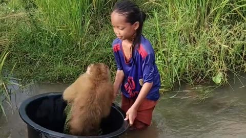 Monkey and Child Play with Water!" 🐒💧👶