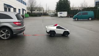 Mini Cybertruck Pulls Mercedes R Class