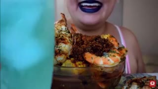 Asmr eating lobster blue drink