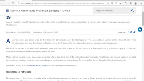 Anvisa: Alerta sobre casos raros de trombose após vacinação contra Covid-19