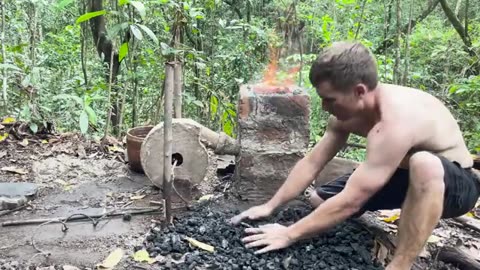 Primitive Technology One-Way Blower Iron Smelt & Forging Experiment