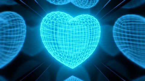 1086. Abstract Blue Wireframe 3D AI Computer Heart Beating Inside Computer