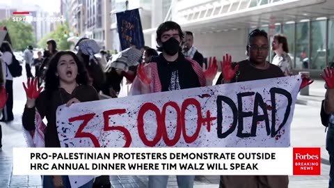 Pro-Palestinian Protesters Demonstrate Outside HRC Annual Dinner Where Tim Walz Will Speak