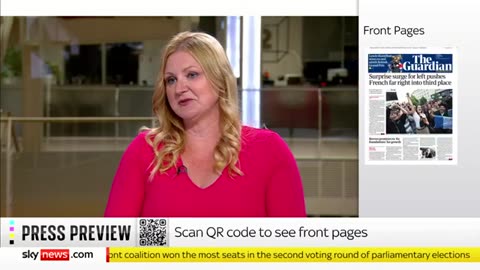 Watch Sky News at Ten- France election exit polls show far-right National Rally in third place