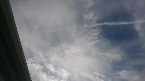 GEO/CHEMTRAIL FRESHLY DELIVERED BY A GANGSTALKING PSYCHO DIRECTLY OVER OUR PROPERTY, THEN WHITE SUN SUDDENLY APPEARS!.