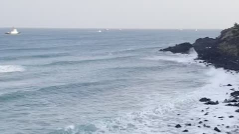 South Korea Jeju Island wavy sea landscape