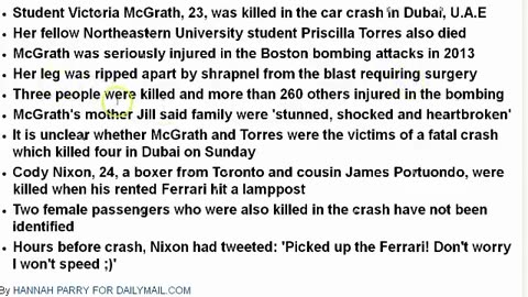 BOSTON SURVIVOR (FRAUD) KILLED IN CAR CRASH