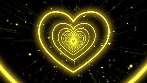 1062. Heart Tunnel Video💛Yellow Neon Lights Heart Motion Background Heart